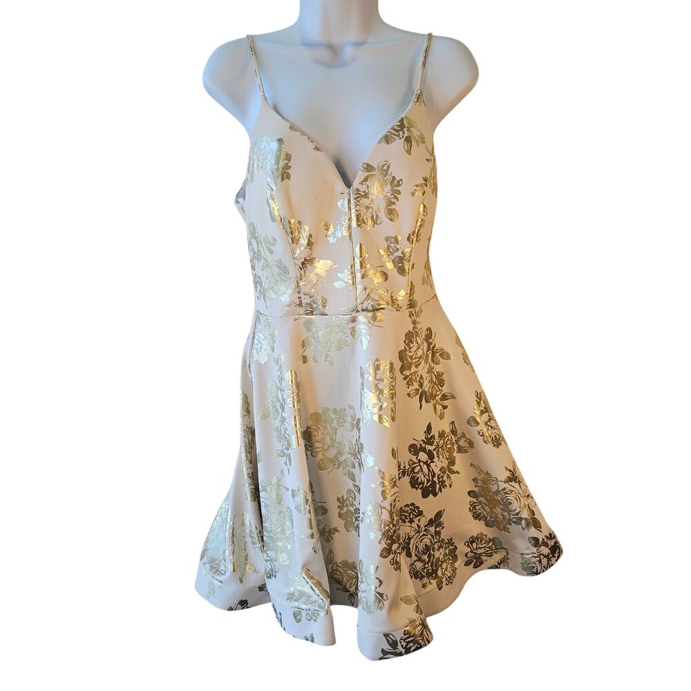 B Darlin Cream Gold Floral Fit and Flare Dress Juniors 11/12  Party Feminine